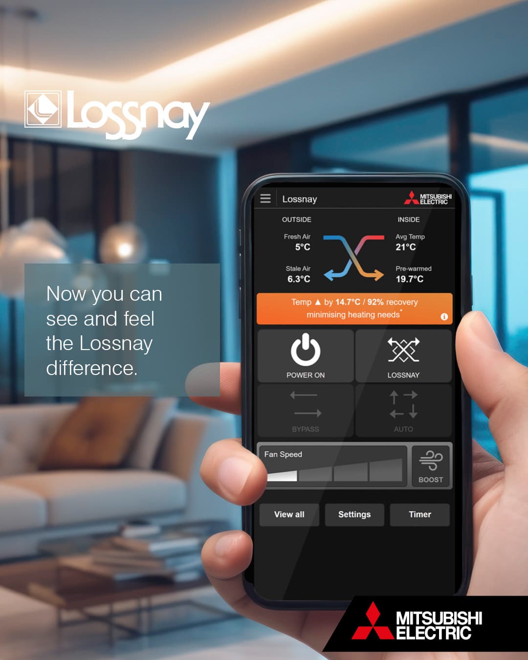 Lossnay Wi-Fi Control app on smartphone